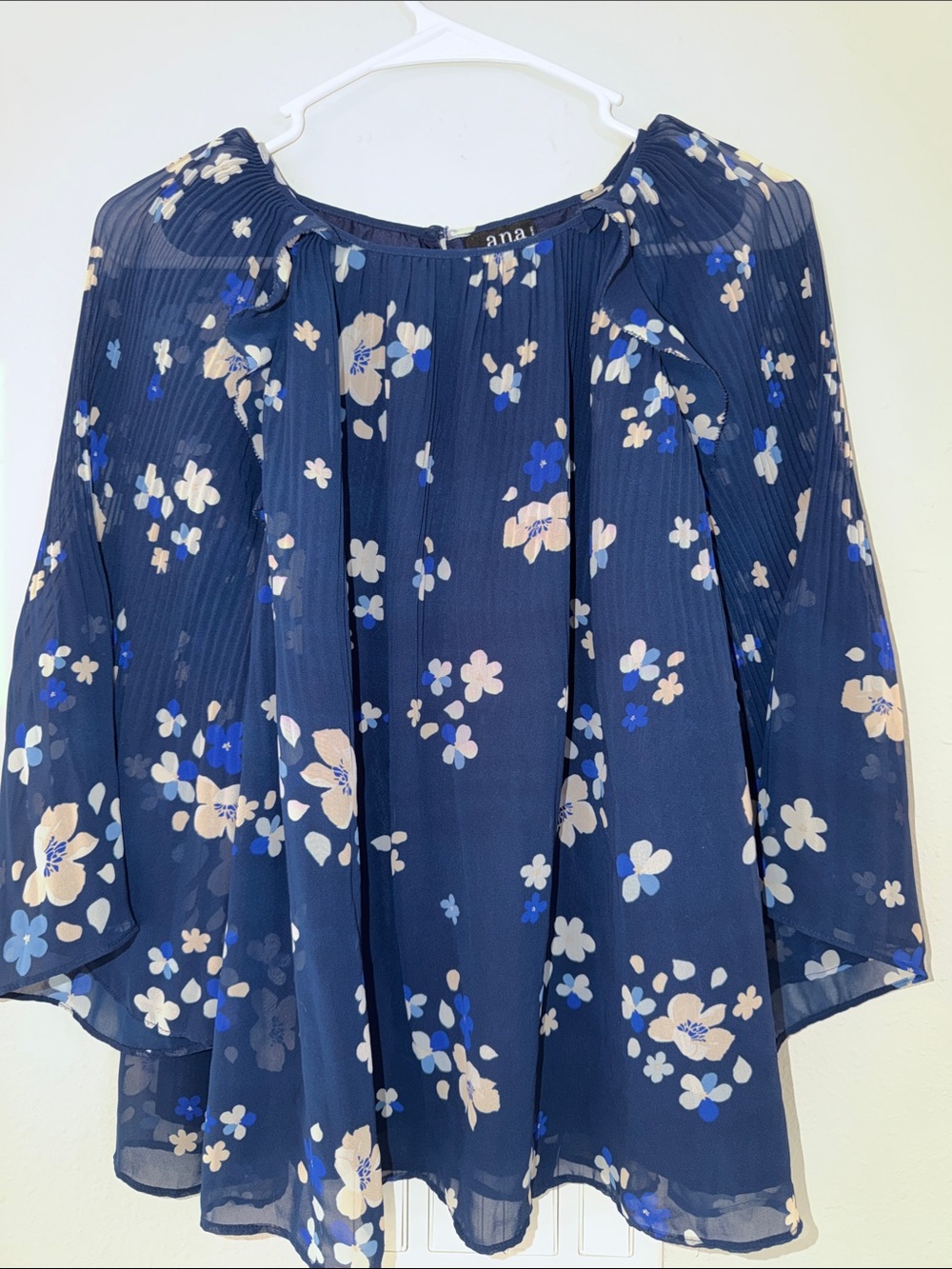 a.n.a Navy Floral Peasant Top